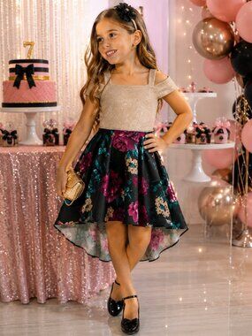 Speechless Kids Dress Size 7 Floral High Girls Low Glitter Off Shoulder